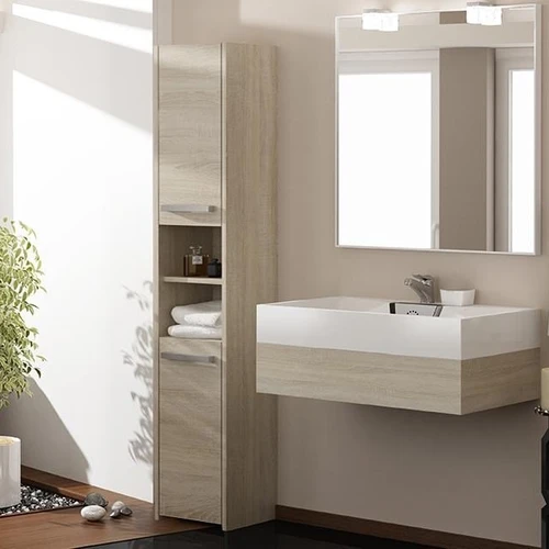 Sidabro spalvos rankenėlės vonios spintelė ąžuolo atspalviu