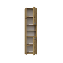 Dviejų durelių vonios spintelė su lentynomis ir skyriais