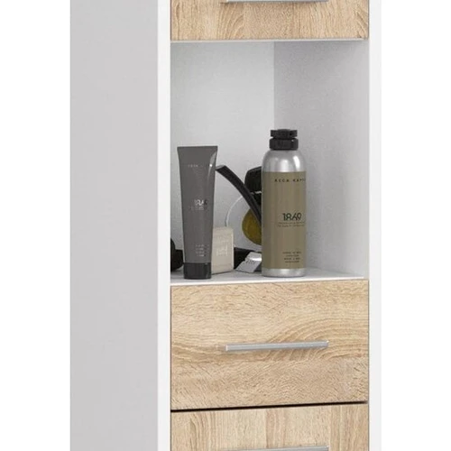 Aukšta vonios spintelė-lentyna NORE Fin, balta/ąžuolo