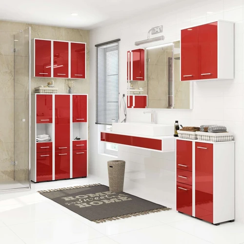 Elegantiška vonios spintelė su veidrodiniu priekiu ir efektyviu spalvų deriniu