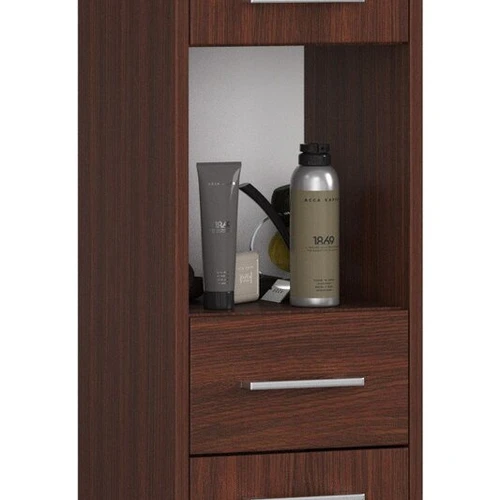 Aukšta vonios spintelė-lentyna NORE Fin, tamsiai ruda