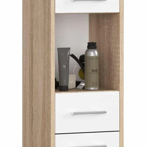 Aukšta vonios spintelė NORE Fin, balta/ąžuolo