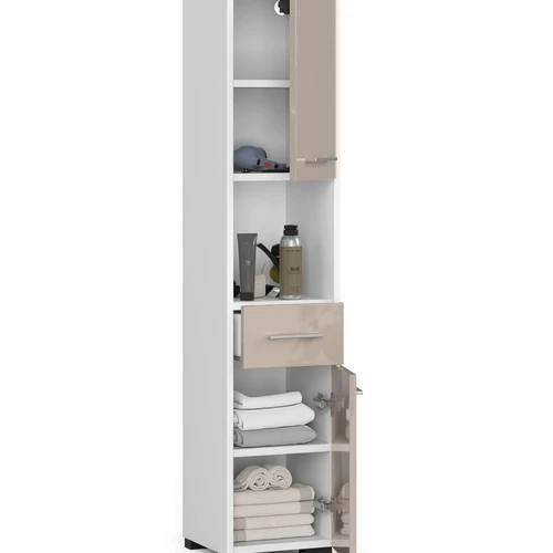 Erdvi vonios knygų lentyna su stalčiais ir spintelėmis