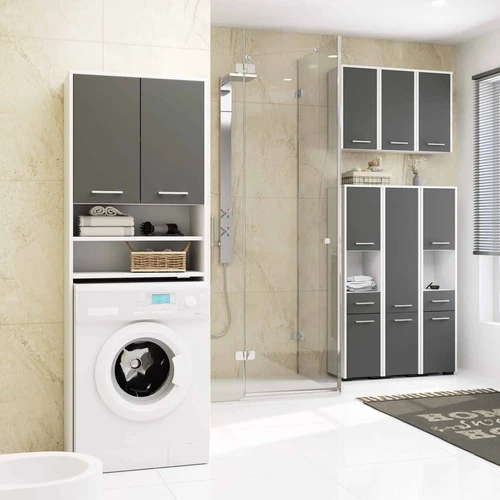 Baltos ir grafito spalvos vonios lentyna su papildomomis lentynomis