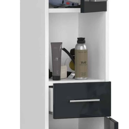 Praktiškas vonios stulpelis FIN2 su stalčiumi ir lentyna