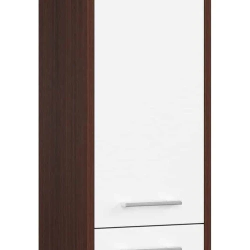 Aukšta vonios spintelė NORE Fin su 2-omis durelėmis, tamsiai ruda/balta