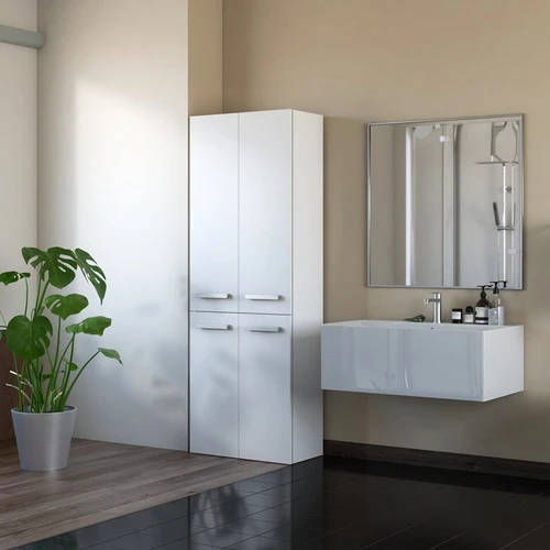 Elegantiška vonios spintelė balta, MDF korpusas ir PVC briaunos