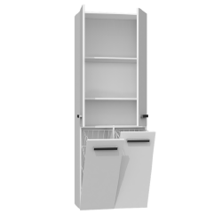 Minimalistinė vonios spintelė su atidaromais skyriais skalbiniams