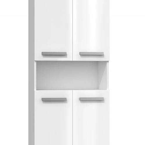 Aukšta vonios spintelė su skalbinių krepšiu DK 2K, blizgi balta