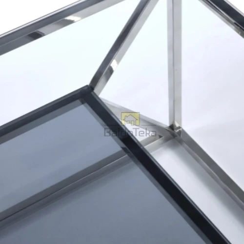 Stilingas stalas su grūdintu stiklu ir chromuota apvada