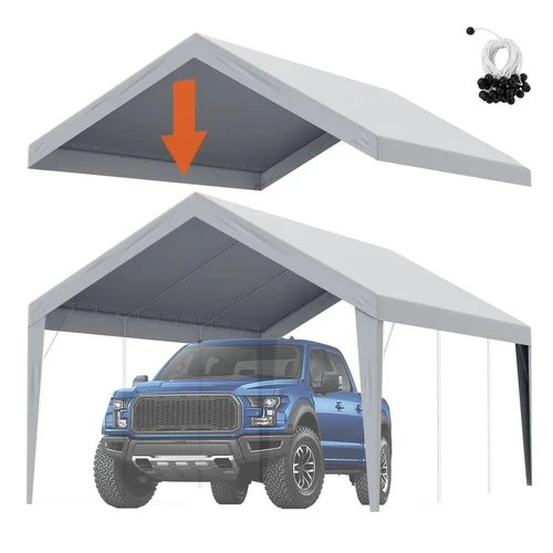 Automobilio stogelio tentas 12x20 pėdų, pilkas, atsparus vandeniui ir UV