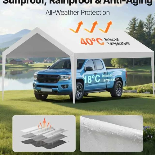 Baltas automobilio pastogės tentas 3,6x6 m