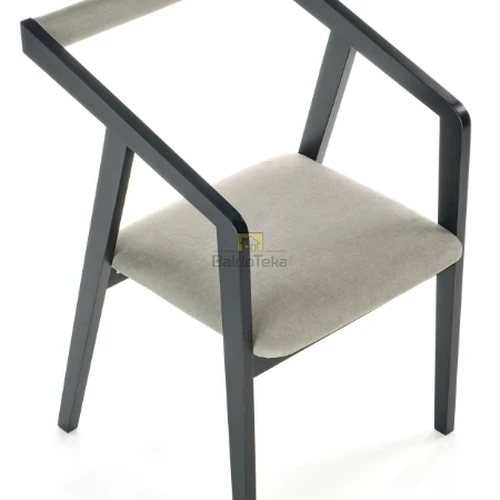 Stilingas fotelis su pilka/juoda spalva ir natūraliu medžiu