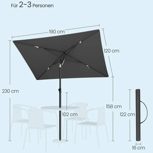 Balkono skėtis SONGMICS, stačiakampis, Pilkas, 120 × 230 × 190 cm - Lauko skėčiai