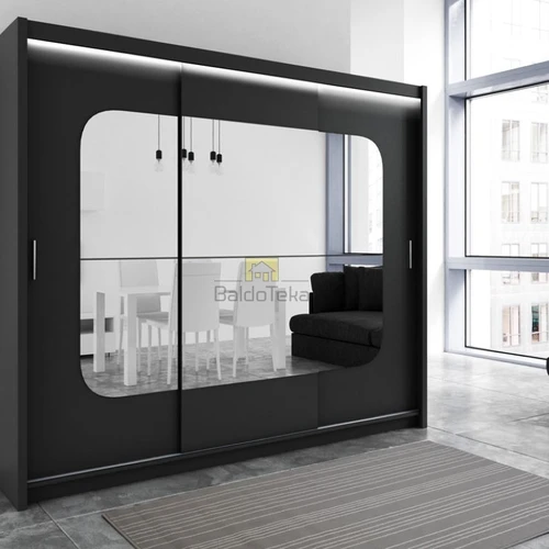 Didelė spinta su veidrodžiu ir juoda matine danga