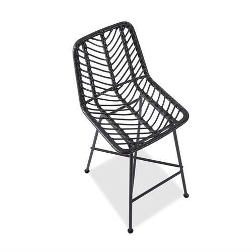 Stilingas juodas rotanginis kėdės komplektas su plieniniu karkasu