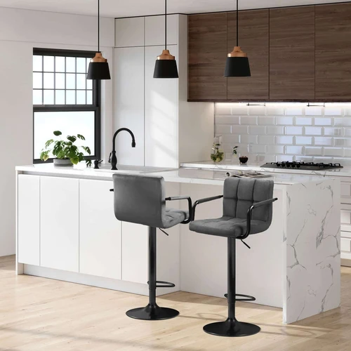 Elegantiškos aksominės baro kėdės su reguliuojamu aukščiu