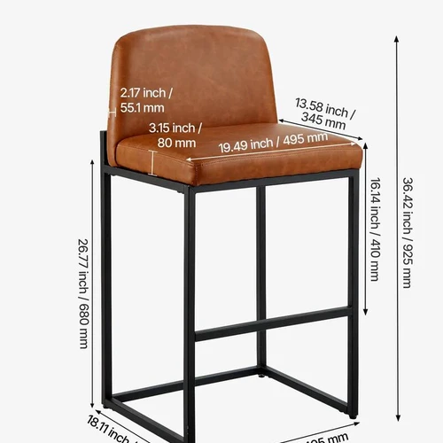 68cm baro kėdės su atlošu – stabilus metalinis rėmas