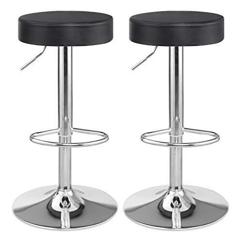 Baro kėdžių komplektas iš 2 chromuoto plieno, juodos spalvos