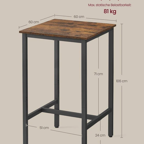 Baro stalas VASAGLE, Ruda/juoda, 60 × 60 × 106 cm - Stalai