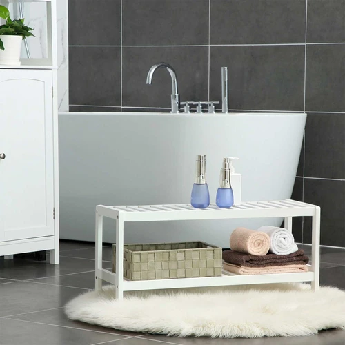 Moderni balta batų lentyna su bambuko apdaila