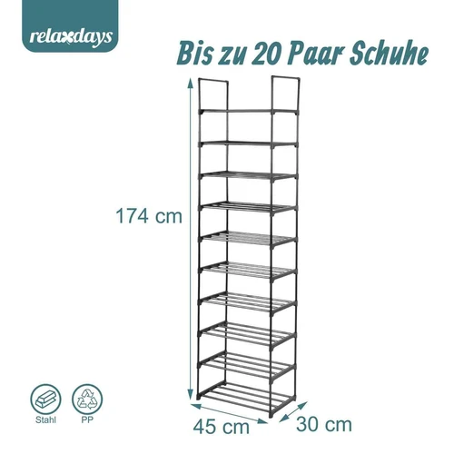 Batų lentyna Relaxdays, 10 lygių, 45 × 174 × 30 cm - Batų dėžės, stovai