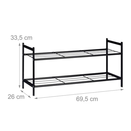 Batų lentyna Relaxdays, 2 lygių, apie 6 poroms, Juoda, 69,5 × 33,5 × 26 cm - Batų dėžės, stovai