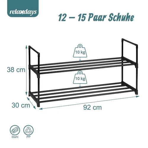 Batų lentyna Relaxdays, 2 lygių, Juoda, 92 × 38 × 30 cm - Batų dėžės, stovai