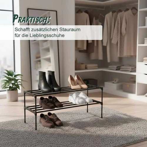 Batų lentyna Relaxdays, 2 lygių, Juoda, 92 × 38 × 30 cm - Batų dėžės, stovai