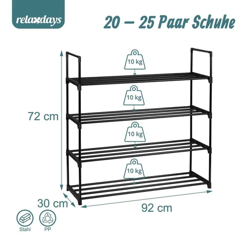 Batų lentyna Relaxdays, 4 lentynos, Juoda, 92 × 72 × 30 cm - Batų dėžės, stovai