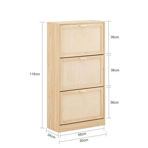 Batų spintelė 60x24x118cm., šviesiai rudos/baltos spalvos - Batų dėžės, stovai
