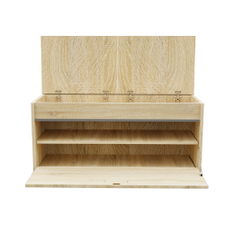 Kompaktiška batų spintelė ąžuolo spalvos su balta pagalve