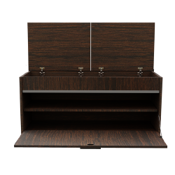 Kompaktiška batų spintelė tamsiai rudos spalvos su balta pagalve