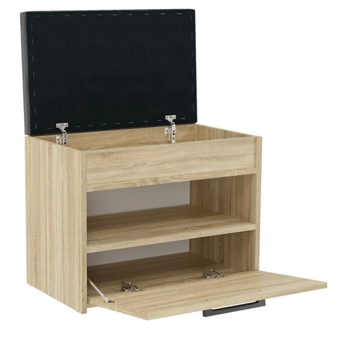 Kompaktiška batų spintelė sonoma ąžuolo spalva su pilku suoliu