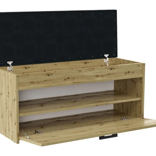 Ruda batų spintelė su pilku minkštu sėdynės dangalu