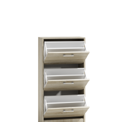 Moderni ąžuolo spintelė su plastikiniais krepšiais