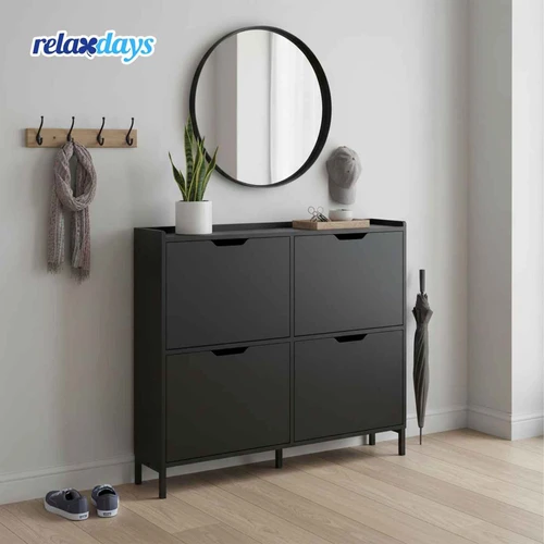 Batų spintelė Relaxdays, 4 skyriai, iki 16 batų, Juoda, 100 × 90 × 19 cm - Batų dėžės, stovai
