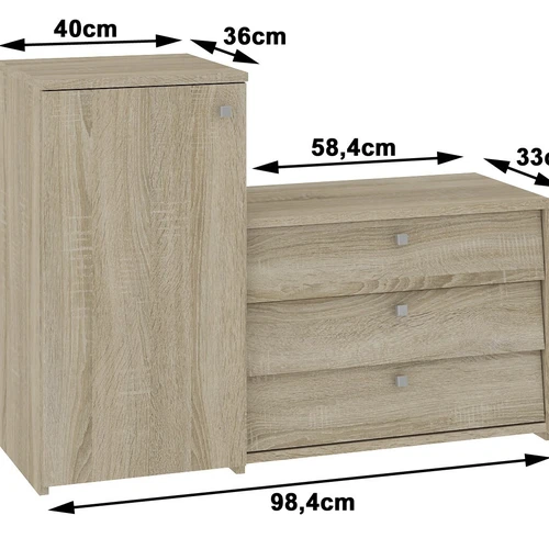 Spintelė su atverčiamais stalčiais ir sidabrinėmis rankenomis