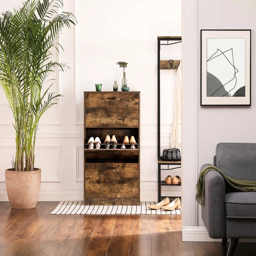 Vintažinė ruda batų spinta su aptakiu siluetu