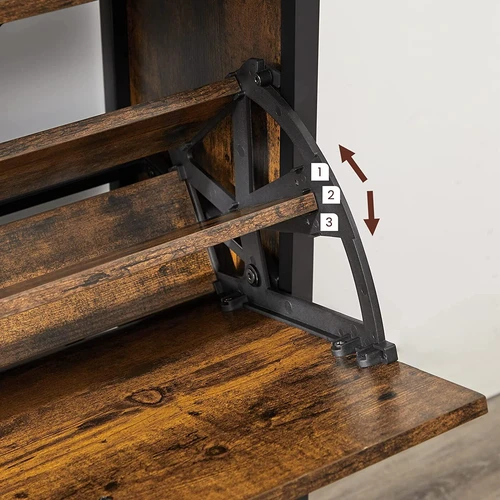 Vintažinė ruda-juoda batų spintelė su plieno ir medžio drožlių plokštės konstrukcija