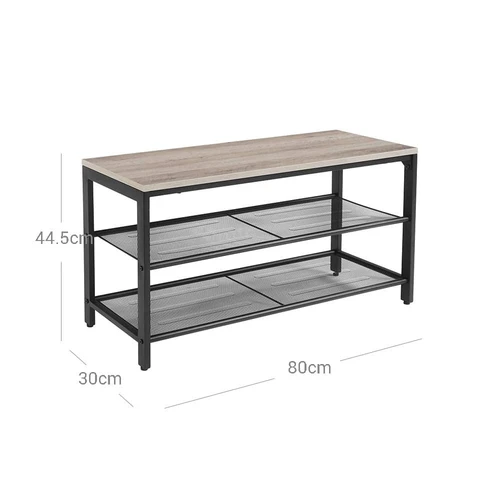 Pilkai juodas batų suoliukas su plieno ir medžio drožlių plokščių konstrukcija