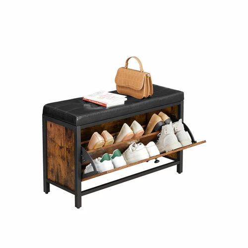 Vintažinė ruda-juoda batų suoliukas, 80x30x51 cm
