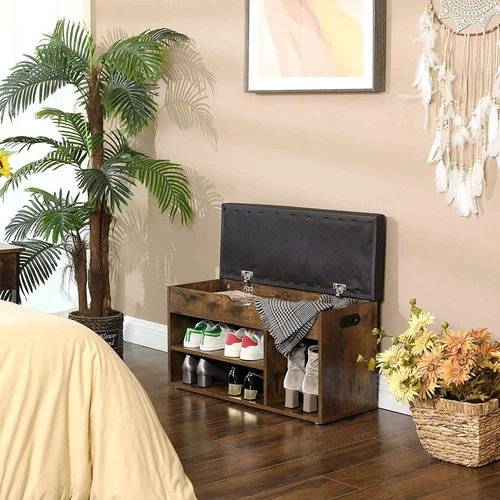 Tamsiai ruda batų lentyna su aksesuarų krepšiu