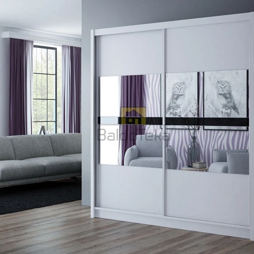 Plati veidrodinė spinta balta matinė, 203x215x61 cm