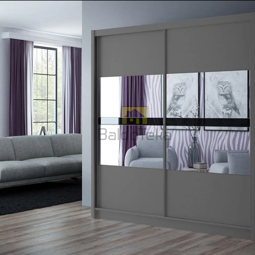 Grafitinės spalvos veidrodinė spinta su matiniu apdailu