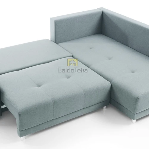 Stilinga dviaukštė lova su gobeleno/odos apmušalu ir patalynės dėže