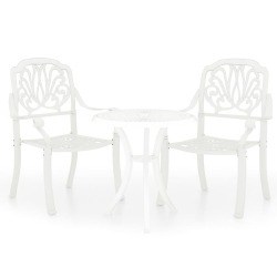 Bistro baldų komplektas, 3 dalių, baltas, lietas aliuminis - Lauko baldų komplektai