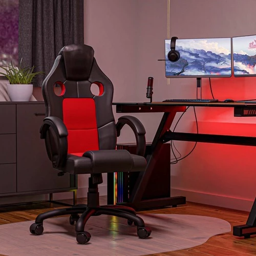 Juoda/raudona biuro kėdė su taisyklinga kūno padėtimi