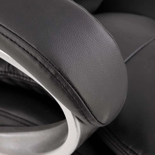 Stilinga juoda kėdė su ergonominiu atlošu ir reguliuojamomis funkcijomis