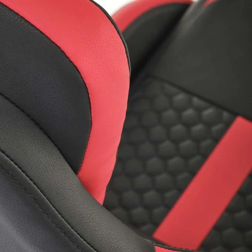 Patogi sulankstoma kėdė su siūbavimu, eko oda, juoda/raudona